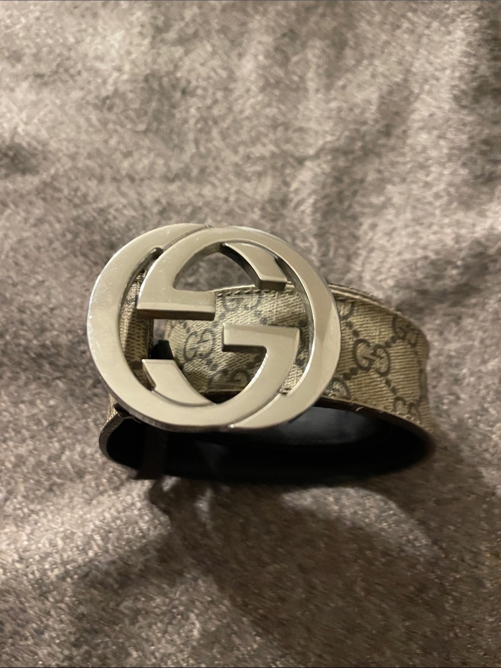 Gucci Beige GG Monogram Canvas Belt with Silver Double G Buckle